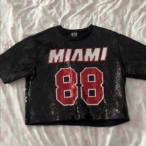 NBA Black Sequin Crop Top with Red Miami 88